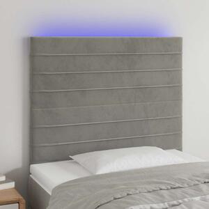 Čelo postele s LED světle šedé 100x5x118/128 cm samet 3122606