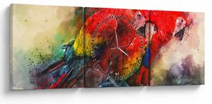Obraz červených papoušků ara (s hodinami) (90x30 cm)