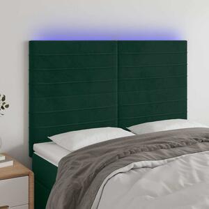 Čelo postele s LED tmavě zelená 144x5x118/128 cm samet 3122615
