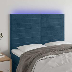 Čelo postele s LED tmavě modré 144x5x118/128 cm samet 3122616