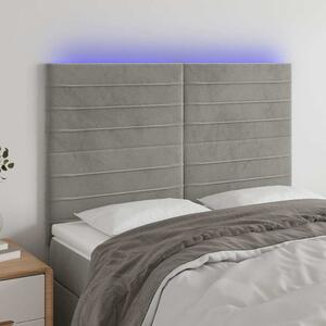 Čelo postele s LED světle šedé 144x5x118/128 cm samet 3122612