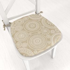 Biante Oblý podsedák Leona LN-170 Bílé mandaly na režném - 39x37x3 cm