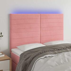 Čelo postele s LED růžové 144x5x118/128 cm samet 3122617