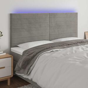 Čelo postele s LED světle šedé 200x5x118/128 cm samet 3122630