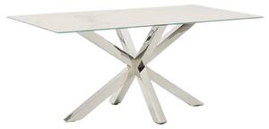 Bílý porcelánový jídelní stůl Kave Home Argo 160 x 90 cm s nerezovou podnoží