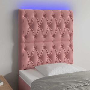 Čelo postele s LED růžové 80x7x118/128 cm samet 3122795