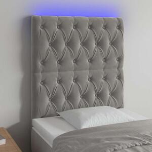 Čelo postele s LED světle šedé 80x7x118/128 cm samet 3122790