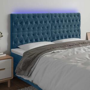 Čelo postele s LED tmavě modré 200x7x118/128 cm samet 3122830