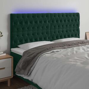 Čelo postele s LED tmavě zelené 200x7x118/128 cm samet 3122829