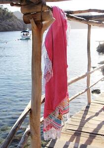 Barevný kulatý plážový bavlněný ručník / osuška s třásněmi Cow Skull - Ø180 cm