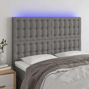 Čelo postele s LED tmavě šedé 144x5x118/128 cm textil 3122857