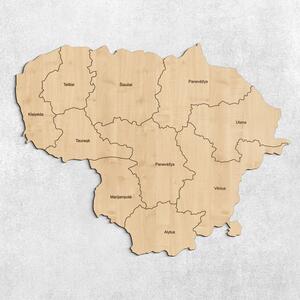 DUBLEZ | Dřevěná mapa na zeď - Litva + Regiony | Obraz