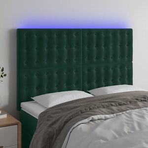 Čelo postele s LED tmavě zelená 144x5x118/128 cm samet 3122909