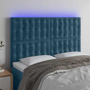 Čelo postele s LED tmavě modré 144x5x118/128 cm samet 3122910