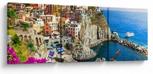 Obraz - Italská vesnička Manarola (s hodinami) (90x30 cm)