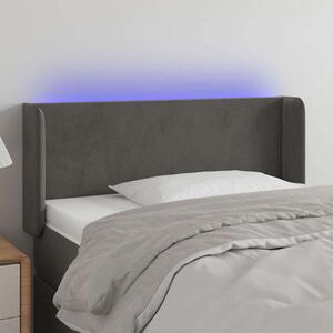 Čelo postele s LED tmavě šedé 83 x 16 x 78/88 cm samet 3122987