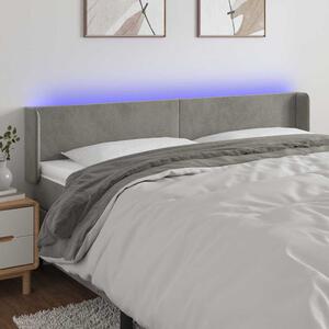 Čelo postele s LED světle šedé 183 x 16 x 78/88 cm samet 3123016