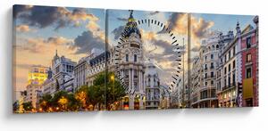 Obraz - Calle Gran Vía, Madrid, Španělsko (s hodinami) (90x30 cm)