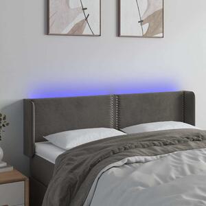Čelo postele s LED tmavě šedé 147 x 16 x 78/88 cm samet 3123145