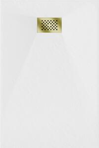 Mexen Hugo, obdélníková sprchová vanička SMC 130 x 90 cm, bílá, zlatá krytka, 42109013-G