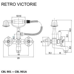 Mereo, Vanová nástěnná baterie, Retro Viktorie, 150 mm, s příslušenstvím, chrom, CBL901