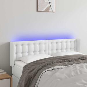 Čelo postele s LED bílé 147 x 16 x 78/88 cm umělá kůže 3123327