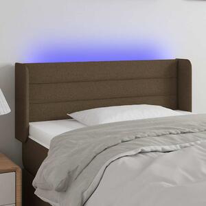 Čelo postele s LED tmavě hnědé 103 x 16 x 78/88 cm textil 3123369