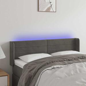 Čelo postele s LED tmavě šedé 147 x 16 x 78/88 cm samet 3123425
