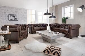 Sedací souprava Chesterfield hnědá pravá kůže (Sedací souprava pravá kůže)