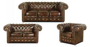 Sedací souprava Chesterfield Classic 3+2+1 kůže hnědá