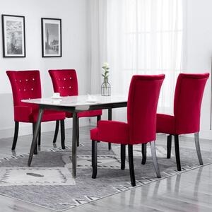 Jídelní židle s područkami 4 ks červené samet