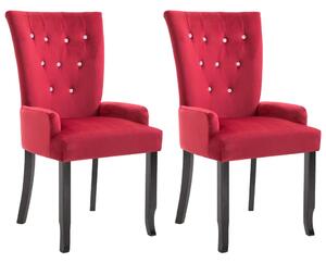 Jídelní židle s područkami 2 ks červené samet