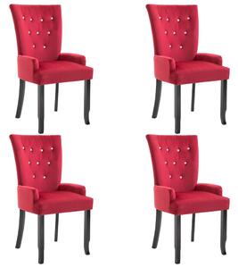 Jídelní židle s područkami 4 ks červené samet