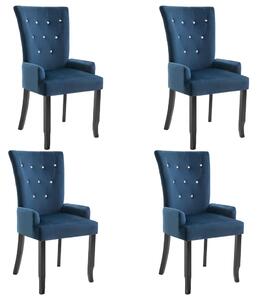 Jídelní židle s područkami 4 ks tmavě modré samet