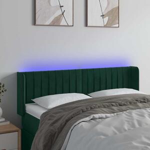 Čelo postele s LED tmavě zelené 147 x 16 x 78/88 cm samet 3123525