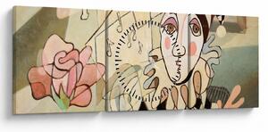 Obraz - Kubismus - harlequin and rose (s hodinami) (90x30 cm)