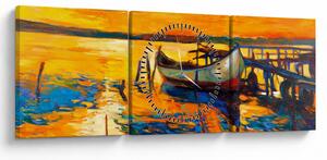 Obraz - Loďka při západu slunce (s hodinami) (90x30 cm)