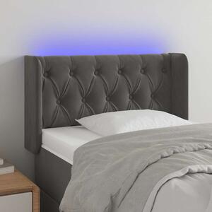 Čelo postele s LED tmavě šedé 83 x 16 x 78/88 cm samet 3123603