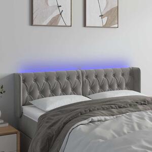 Čelo postele s LED světle šedé 163 x 16 x 78/88 cm samet 3123626