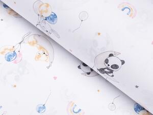 Dětská bavlněná látka/plátno Sandra SA-374 Pandy lišky a zajíčci s balónky - šířka 160 cm