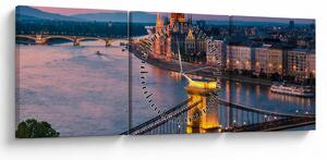 Obraz - Panorama města, Budapešť, Maďarsko (s hodinami) (90x30 cm)