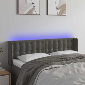 Čelo postele s LED tmavě šedé 147 x 16 x 78/88 cm samet 3123719
