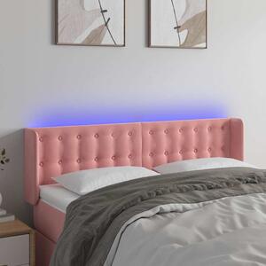 Čelo postele s LED růžové 147 x 16 x 78/88 cm samet 3123723