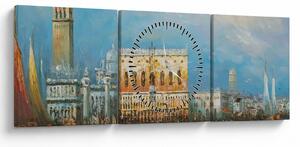 Obraz - Gondola projíždějící Benátkami, olejomalba (s hodinami) (90x30 cm)