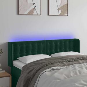 Čelo postele s LED tmavě zelené 147 x 16 x 78/88 cm samet 3123721
