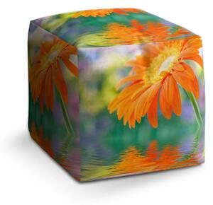 Sablio Taburet Cube Oranžová gerbera - 40x40x40 cm