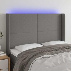 Čelo postele s LED tmavě šedé 147 x 16 x 118/128 cm textil 3123767