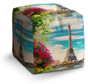 Sablio Taburet Cube Paříž Eifellova věž Mraky - 40x40x40 cm