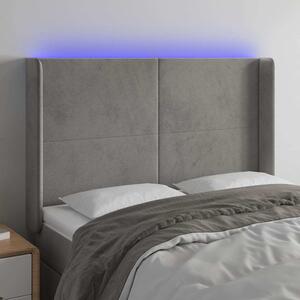 Čelo postele s LED světle šedé 147x16x118/128 cm samet 3123816