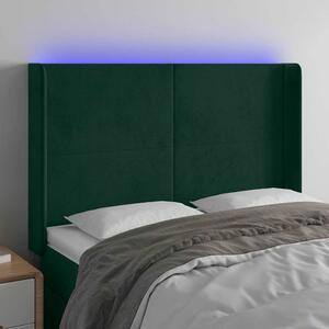 Čelo postele s LED tmavě zelené 147 x 16 x 118/128 cm samet 3123819